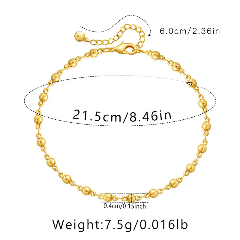 Simple Gold Color Beads Chain Summer Waterproof Metal Women Anklets Fancy 18K Gold Plated European Foot Accessories Nice Jewelry