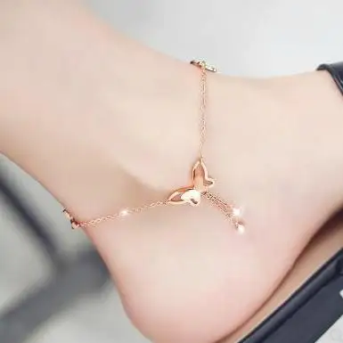 Ladies Simple Wild Adjustable Length Butterfly Crystal Anklet