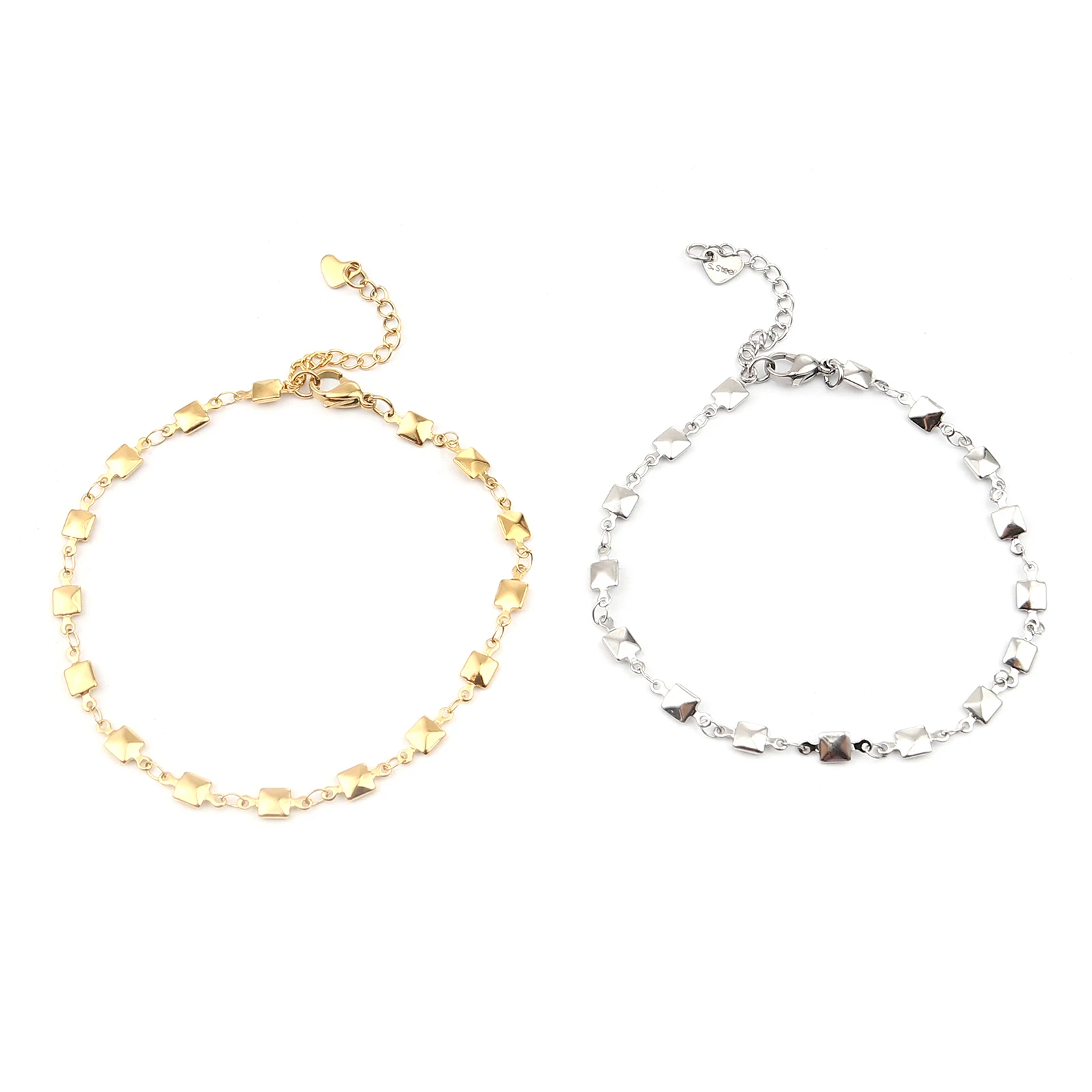 Ladies Fashion Gold Color 304 Stainless Steel With Square Heart Chain Anklet Jewelry