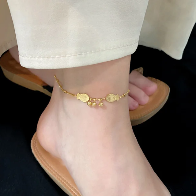 Ladies Fashion Stainless Steel Ball Pendant Small Fish Anklet Trend High Jewelry Accessories