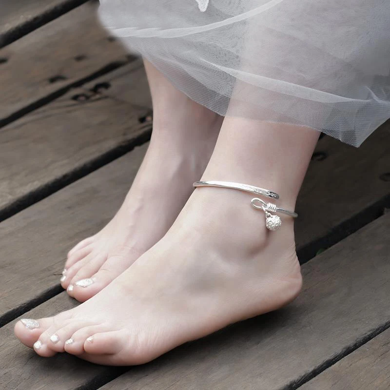 Anklet Female Handmade Adjustable Anklet Silver Bell Ring Anklet Literary and ancient style little girl Jewelry Accessories