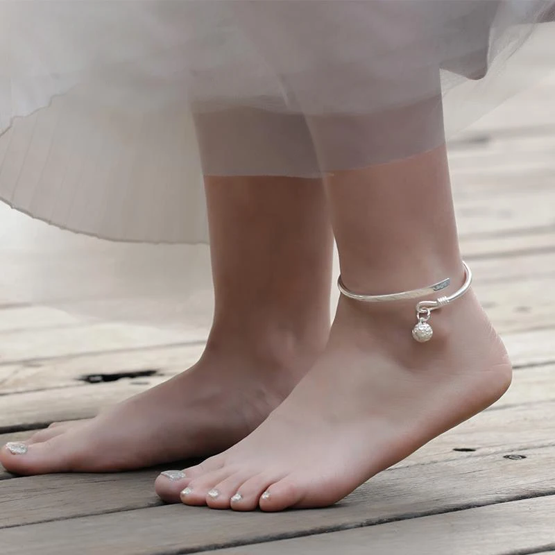 Anklet Female Handmade Adjustable Anklet Silver Bell Ring Anklet Literary and ancient style little girl Jewelry Accessories