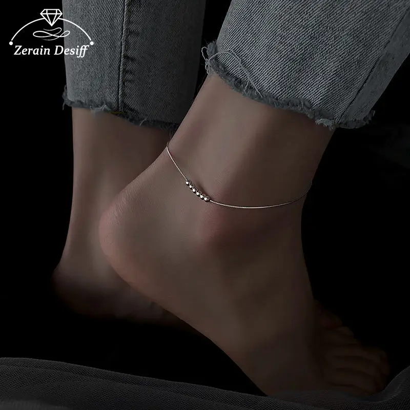 Fashion 925 Sterling Silver Bead Anklet Female Foot Chain Bling Bracelet for Women