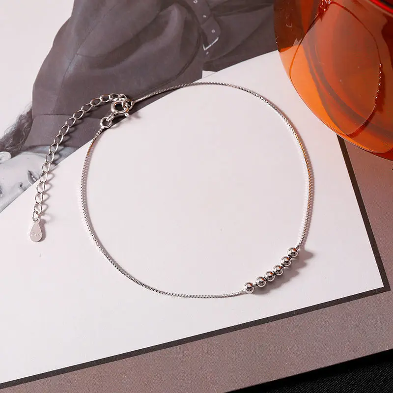 Fashion 925 Sterling Silver Bead Anklet Female Foot Chain Bling Bracelet for Women