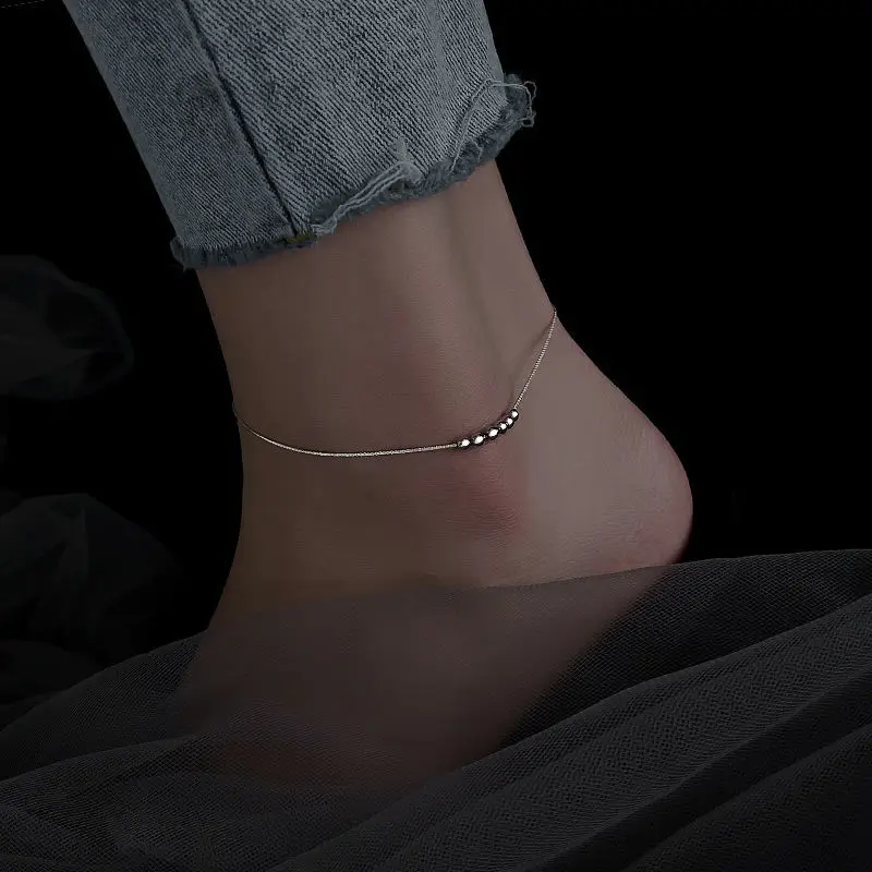Women Fashion 925 Sterling Silver Bead Anklet Chain Bling Bracelet