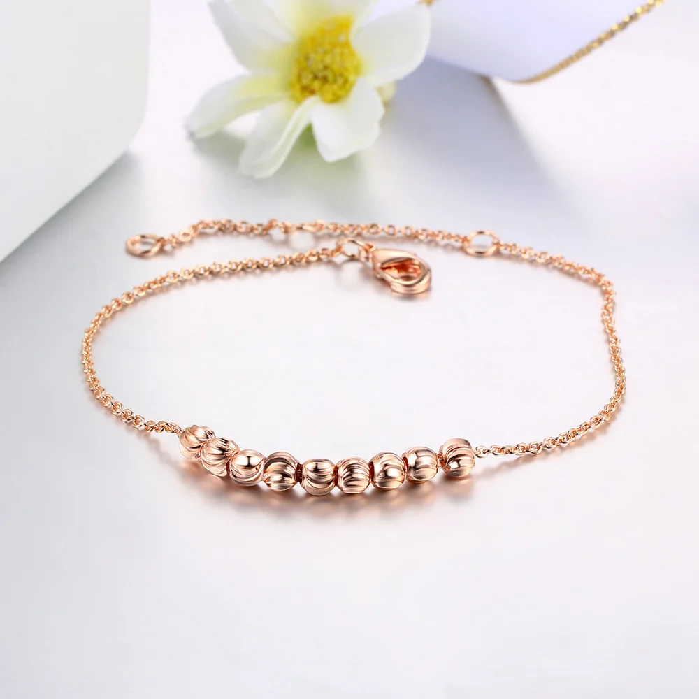 Simple Style Anklets For Women 8 Bead Rose Gold Color/ Silver Color Fashion Brand Vintage Jewelry Anti Allergy DWA020M