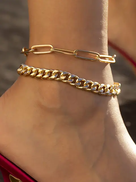 Women And Men Multilayer Gold Color Metal Hollow Cross Chain Anklet Retro Simple Creative Bracelet Jewelry