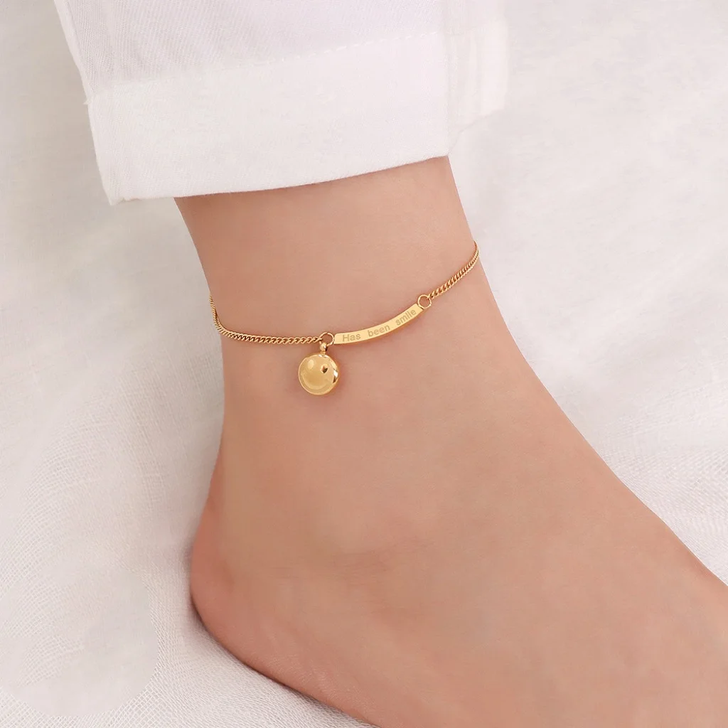 Smile Pendant  Anklet Titanium Steel Plated Foot Decoration Fashion Summer Beach Accessories High Quality Jewelry