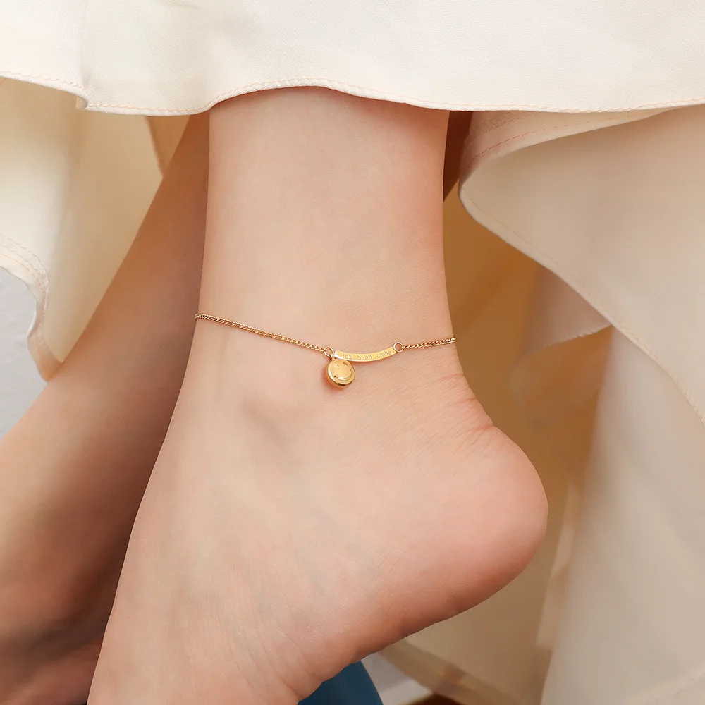 Smile Pendant Anklet Titanium Steel Plated Foot Decoration Fashion Beach Accessories High Quality Jewelry