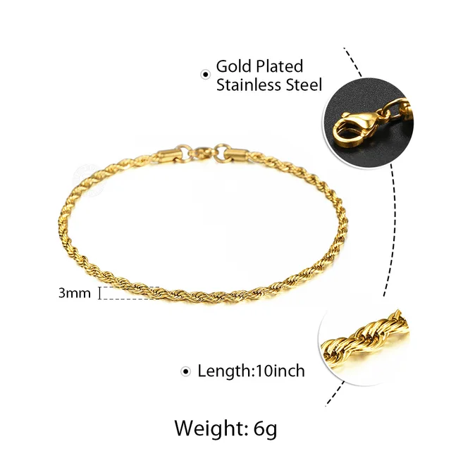 Minimalist Metal Anklets Women Gold Color Stainless Steel Figaro Rope Curb Link Leg Chain Basic Chic Lady Girl Jewelry 10inchPro