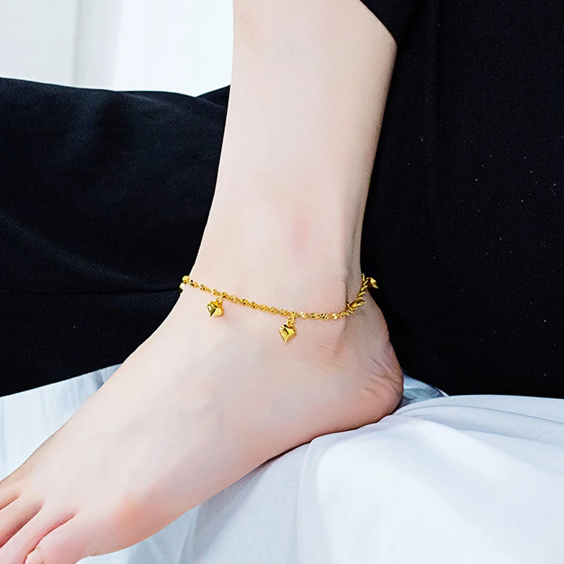 Women's 18K Gold Plated Twist Link With Heart Charms Anklet Jewelry
