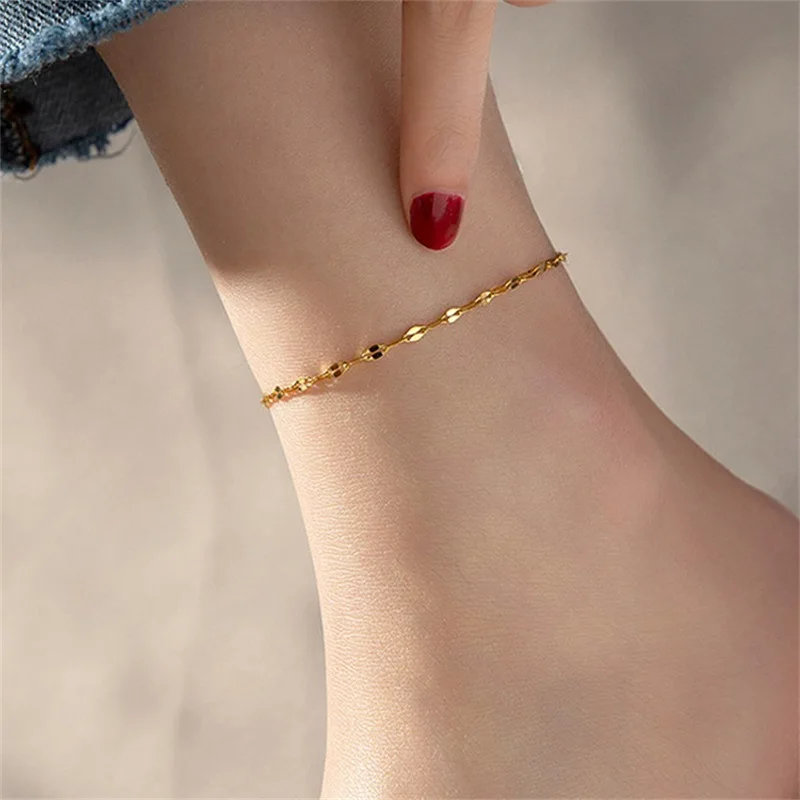 JUJIE 316L Stainless Steel Fish Lips Chain Anklet For Women Thin Female Hip Hop Barefoot Bracelet Jewelry Dropshipping/Wholesale