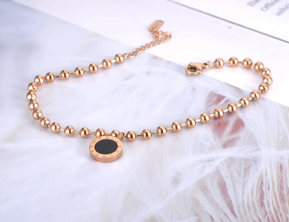 Stainless Steel Charm Anklet Jewelry Acrylic Shell Roman Numeral Chain Link Anklets For Women