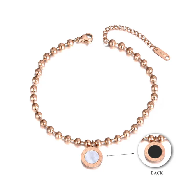 Stainless Steel Charm Anklet Jewelry Acrylic Shell Roman Numeral Chain Link Anklets For Women