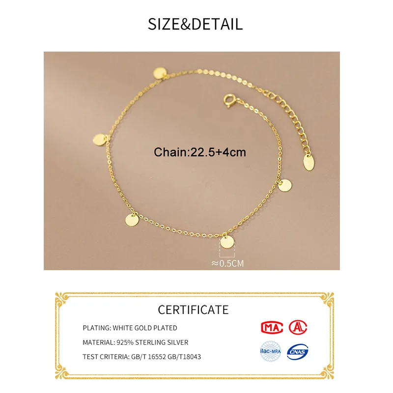 INZATT Real 925 Sterling Silver 18K Geometric Round Anklet For Fashion Women Hiphop Fine Jewelry MInimalist Accessories Summer
