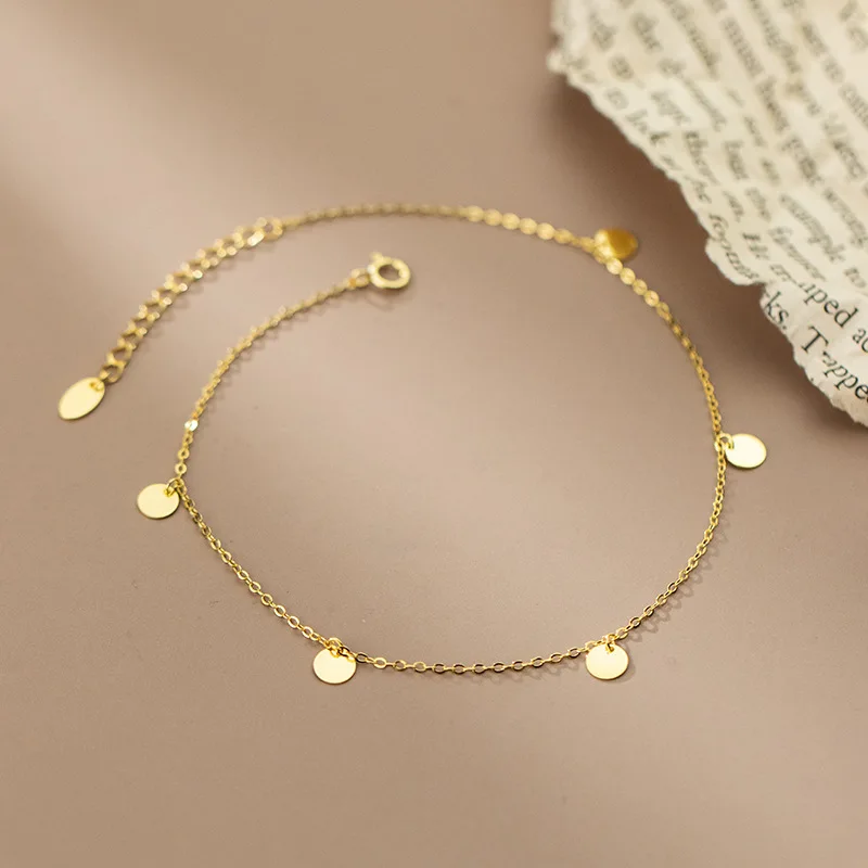 INZATT Real 925 Sterling Silver 18K Geometric Round Anklet For Fashion Women Hiphop Fine Jewelry MInimalist Accessories Summer