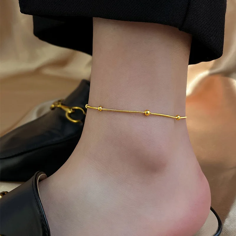 Summer Ladies Gold Color Beans Snake Anklet Short Foot Chain for Women's Simple Jewelry Gift