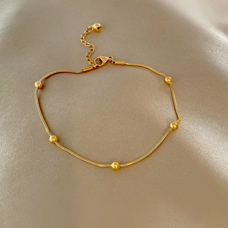 Summer Ladies Gold Color Beans Snake Anklet Short Foot Chain for Women's Simple Jewelry Gift