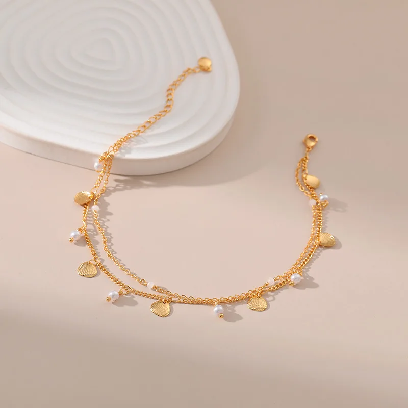 Copper Plated 18K Gold European And American Shell Accessories Anklet Women Pearl Pendant Popular And Elegant Charm Jewelry