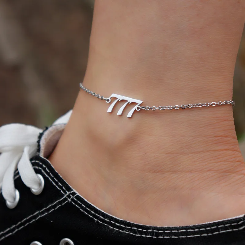 222 333 111 444 888 999 777 555 666 Angel Number Ankle Bracelet Beach Accessories Stainless Steel Anklets Babygirl Women Jewelry