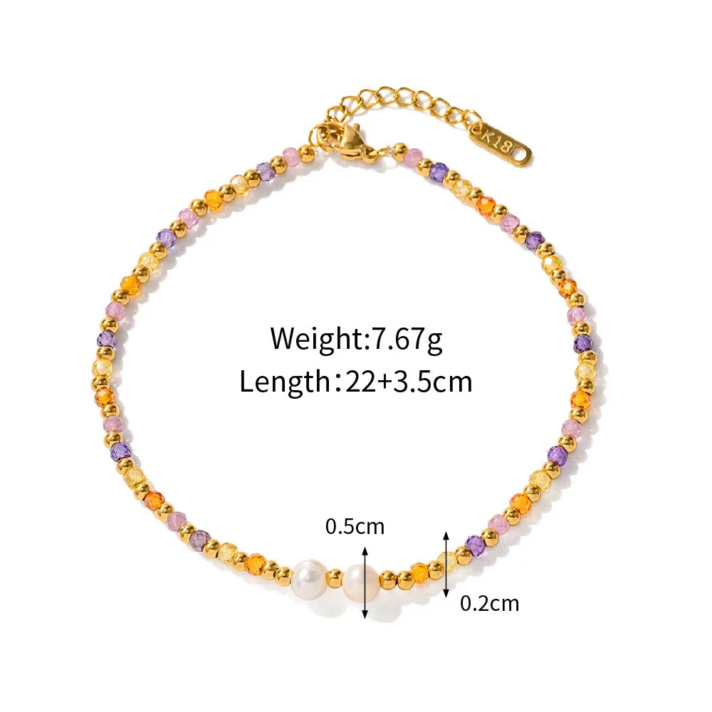 316L Stainless Steel Colorful Glass Beads Natural Freshwater Pearl Bead Chain Anklet For Women Girl New Waterproof Jewelry Gift