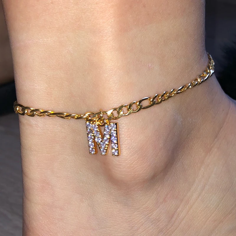 Tiny A-Z Initial Letter Anklets For Women Stainless Steel Gold Color Alphabet Cuban Link Anklet Bracelet Boho Jewelry GiftsProdu