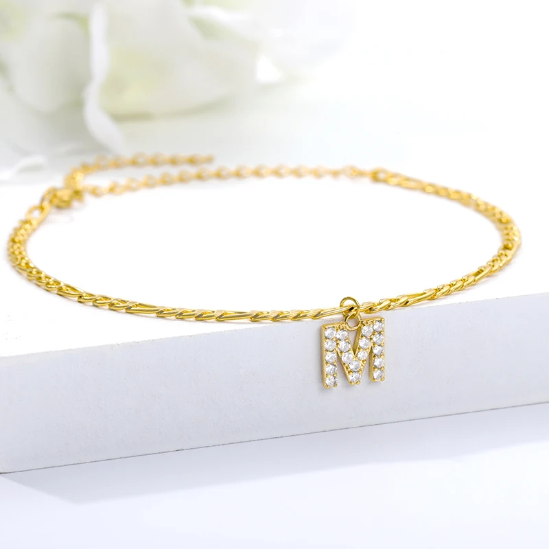 Tiny A-Z Initial Letter Anklets For Women Stainless Steel Gold Color Alphabet Cuban Link Anklet Bracelet Boho Jewelry GiftsProdu