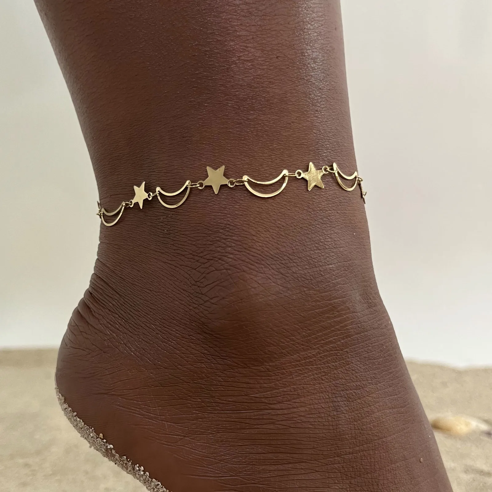 Dainty Hollow Star Moon Anklets Jewelry for Women Girls, Gold Color Stainless Steel Chains Charm Anklet To Daily Beach Holiday