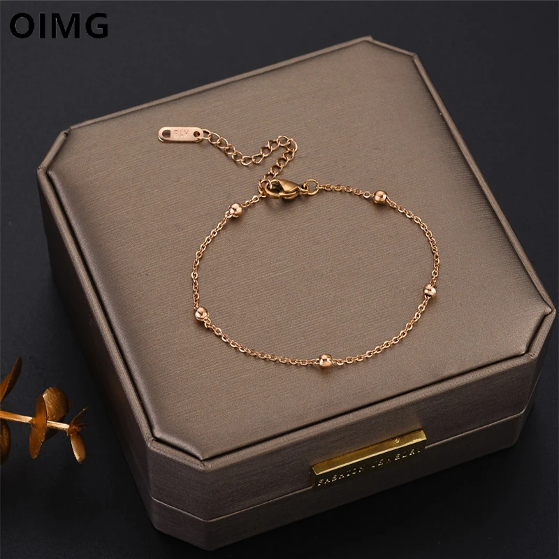 OIMG 316L Stainless Steel Simple Fashion Small Beads Anklet for Women GirlsSummer Beach Barefoot Sandals Ankle On The Leg