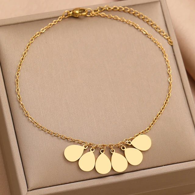 Stainless Steel Anklets Minimalist Geometric Mini Pendants Fashion Texture Atmospheric Anklet For Women Jewelry Banquet Gift New