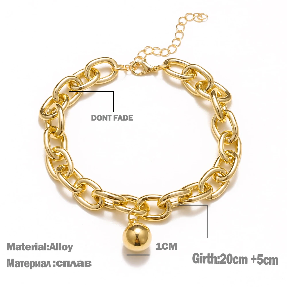 Simple Anklet Bracelets Round ball Foot Jewelry for Women Gold Color Cuban Link Chain Chunky Anklets Sandles Gothic Accessories