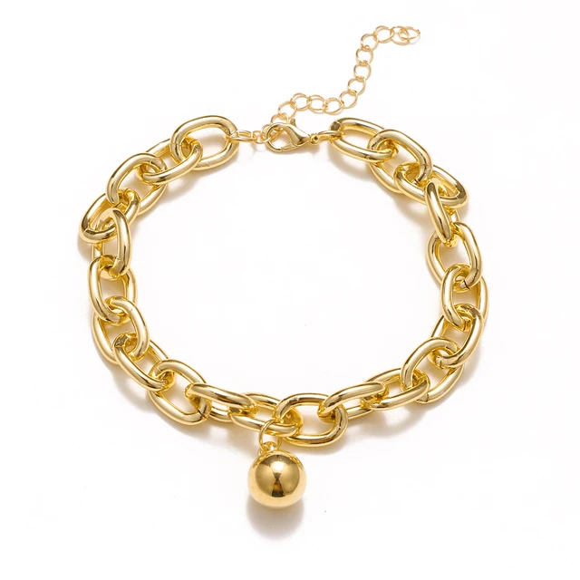 Simple Anklet Bracelets Round ball Foot Jewelry for Women Gold Color Cuban Link Chain Chunky Anklets Sandles Gothic Accessories