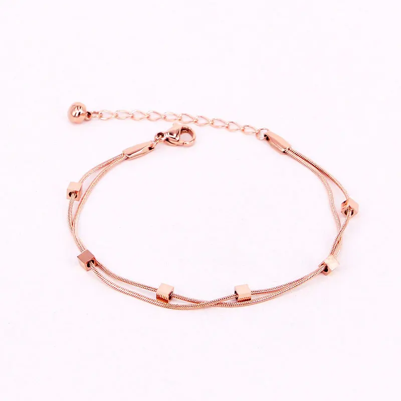 Design Double Snake Bone Chain 6 Cube Anklets Stainless Steel Gold Color Anklet For Women And Girls Gift Jewelry Wholesale