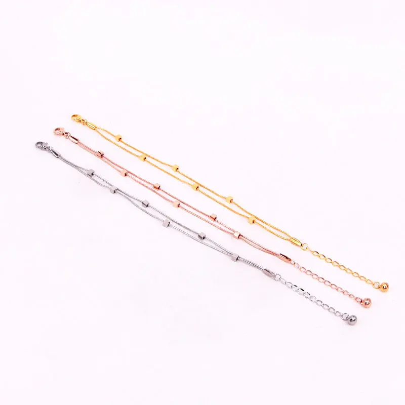 Design Double Snake Bone Chain 6 Cube Anklets Stainless Steel Gold Color Anklet For Women And Girls Gift Jewelry Wholesale