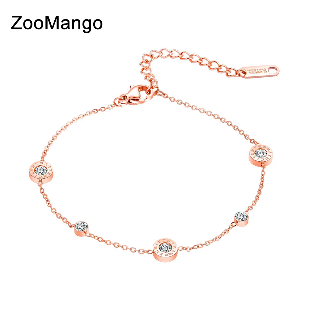 ZooMango Trendy Rose Gold Color Love Roman Numeral Anklet For Women Titanium Steel Foot Link Chain Anklet Female Jewelry ZA19022