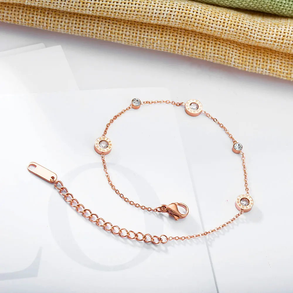 ZooMango Trendy Rose Gold Color Love Roman Numeral Anklet For Women Titanium Steel Foot Link Chain Anklet Female Jewelry ZA19022