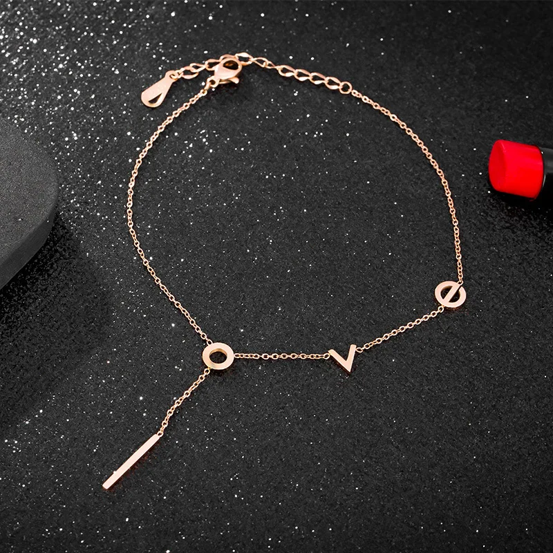 Rose Gold Color LOVE Letter Anklet Woman Gift 316L Stainless Steel Charm Jewelry Not Fade