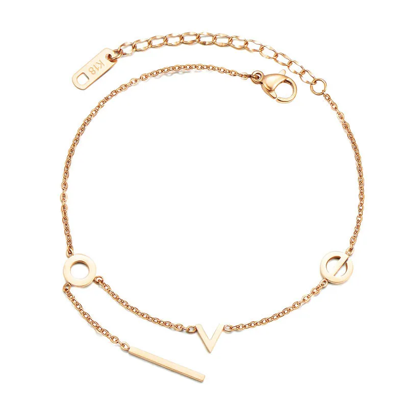 Rose Gold Color LOVE Letter Anklet Woman Gift 316L Stainless Steel Charm Jewelry Not Fade
