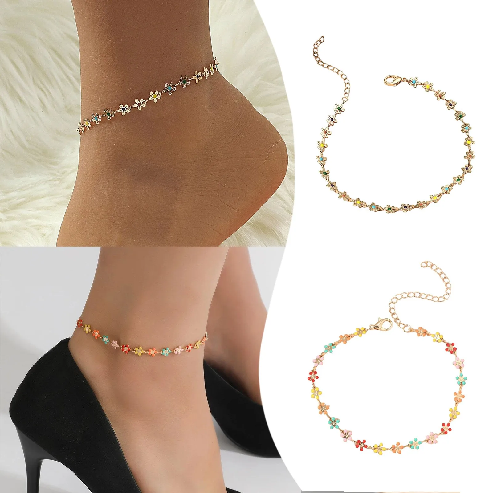 Cute Daisy Flower Anklets For Women Beach Anklet Leg Bracelet Handmade Bohemian Sunflower Floral Foot Chain Boho Sandals Jewelry