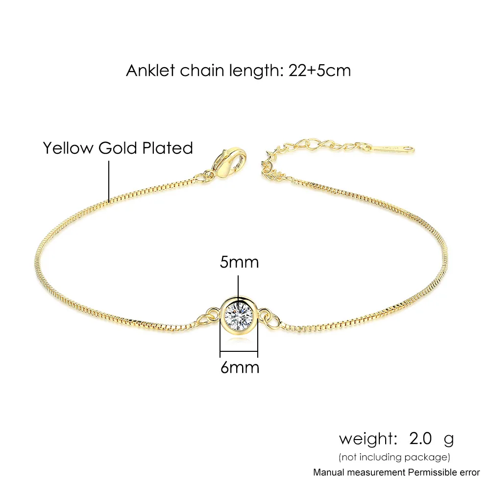 Classic Roundel Anklets For Women AAA+Cubic Zirconia Gold Color Summer Accession Gift For Girls Fashion Jewelry A001