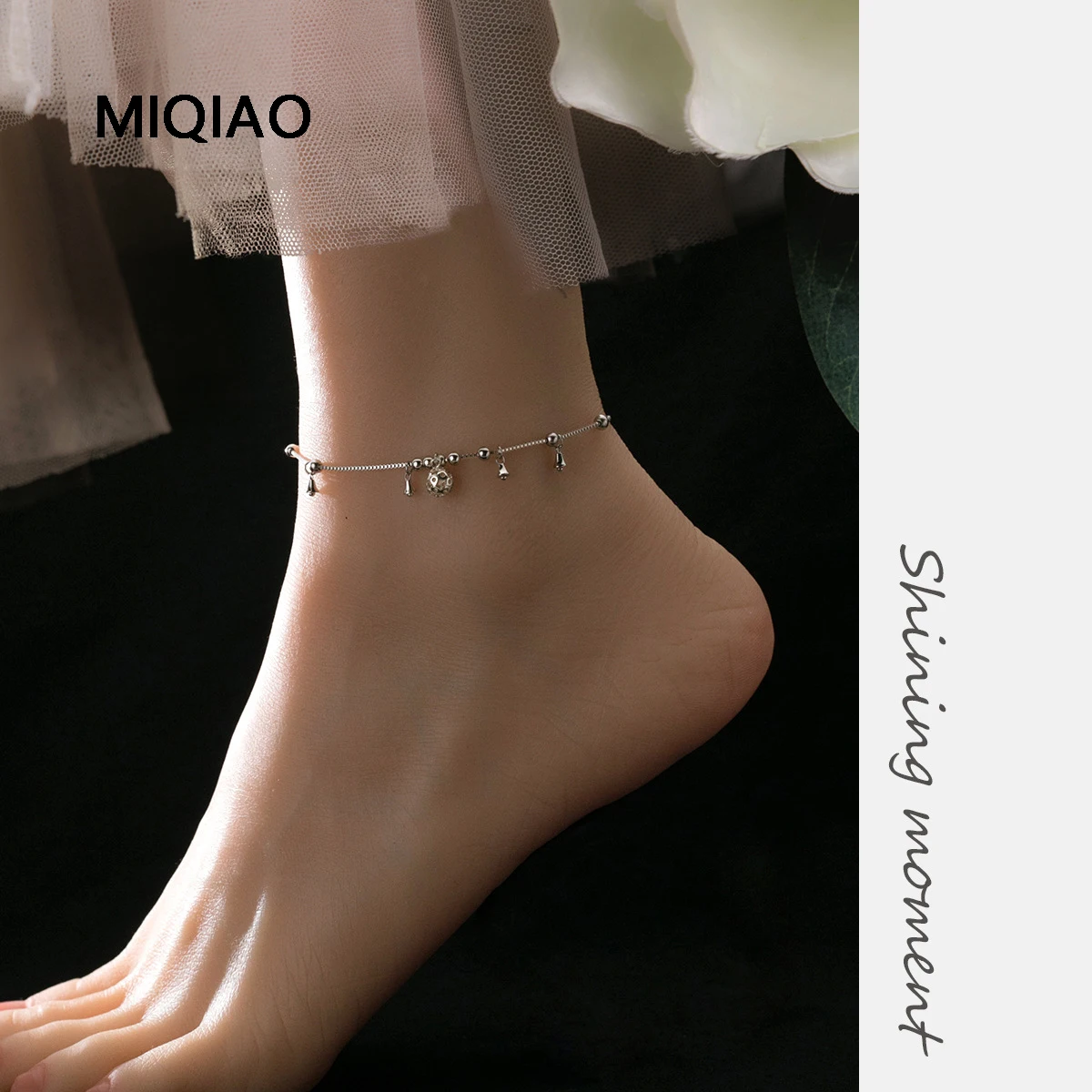 MIQIAO Silver 925 Anklets For Women Small Ball Bell Foot Bracelet On The Leg Jewelry Real Certified Ankle Chains 925 Sterling