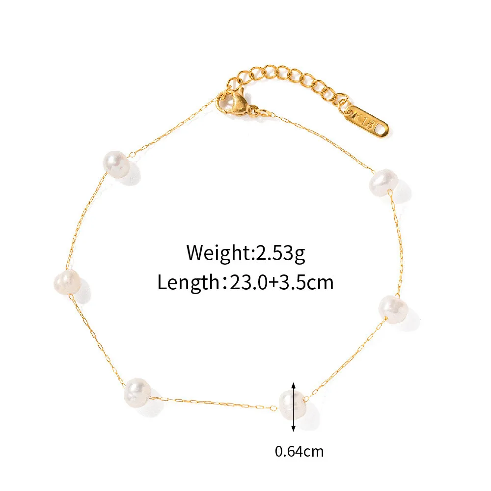 Stainless Steel Waterproof  Natural Freshwater Pearls Anklet for Women Gold Color Statement Summer Sandy Beach Jewelry