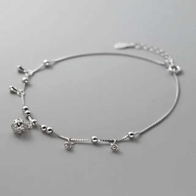 MIQIAO Silver 925 Anklets For Women Small Ball Bell Foot Bracelet On The Leg Jewelry Real Certified Ankle Chains 925 Sterling