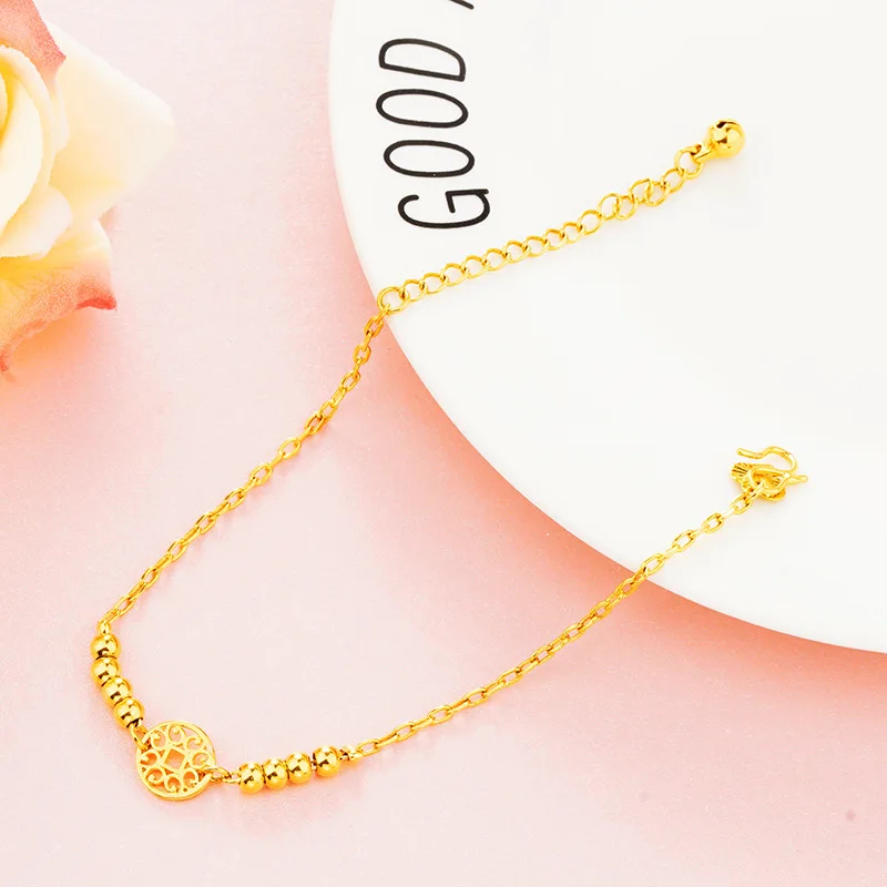 Fine Jewelry Real 18K Gold Hollow Cylinder Anklet for Women Solid 999 Anklet Chain Engagement Birthday Wedding Gifts