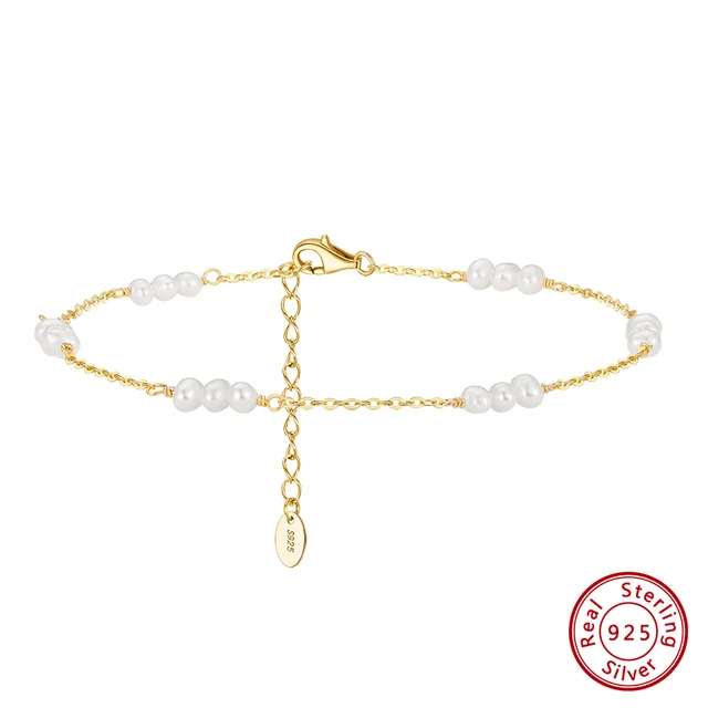 ORSA JEWELS 14K Gold Natural Freshwater Pearls Chain Anklet for Women Trendy Pearl Foot Chain Anklet Summer Beach Jewelry SA36