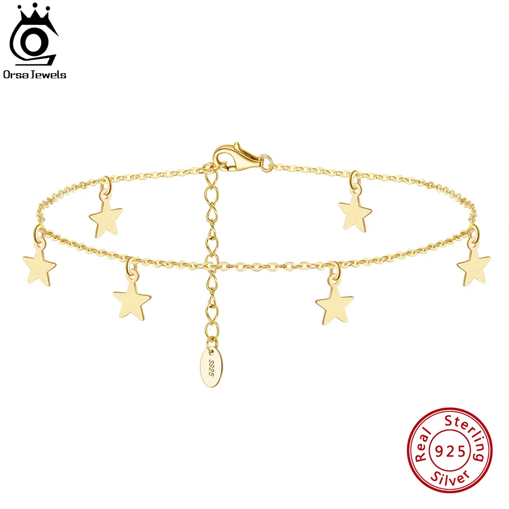 ORSA JEWELS 925 Sterling Silver Star Anklets for Women Girls Summer Boho Beach Anklets Adjustable Foot Chains Jewelry SA27Produc