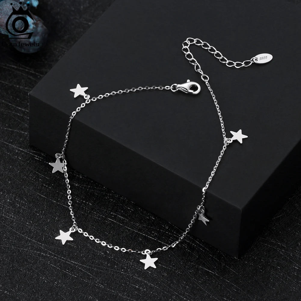 ORSA JEWELS 925 Sterling Silver Star Anklets for Women Girls Summer Boho Beach Anklets Adjustable Foot Chains Jewelry SA27Produc