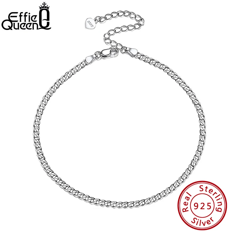 Effie Queen 100% 925 Sterling Silver Cuban Chain Anklet Bracelet for Leg Fashion Summer Beach Foot Jewelry Gold Anklets SA11