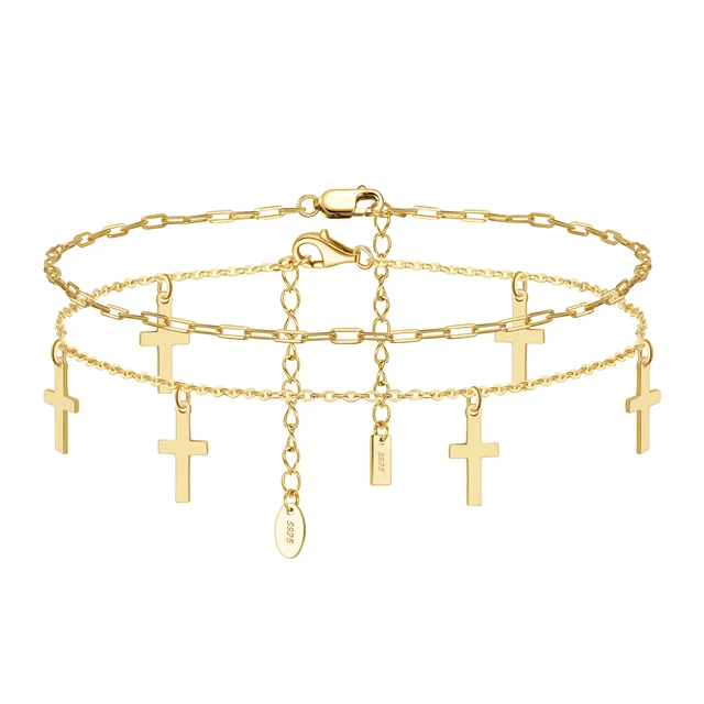 ORSA JEWELS 925 Sterling Silver Paper Clip&Cable Chain with Cross Chain Anklets for Women Summer Foot Chain Straps Jewelry SSA05