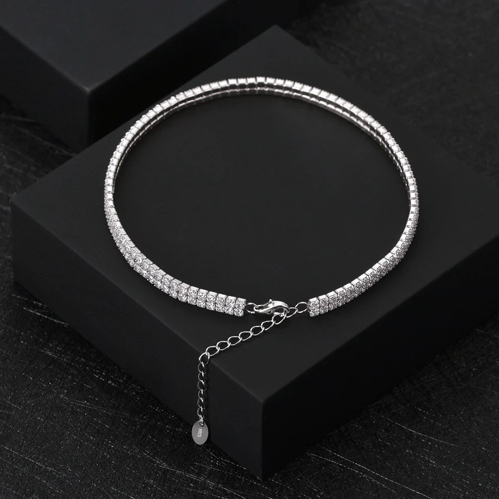 ORSA JEWELS Italian 925 Sterling Silver Sparkle Mirror&2 Rows Tennis Anklet for Women Foot Bracelet Ankle Jewelry Gift SSA03